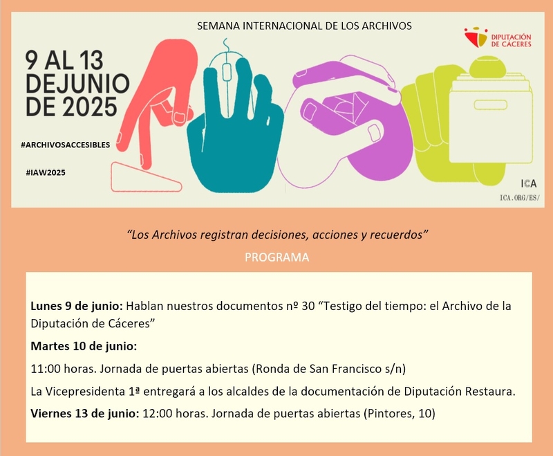 Diputación de Cáceres celebra la Semana Internacional de los Archivos con jornadas de puertas abiertas y entrega de documentos históricos restaurados 
