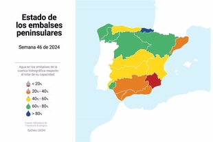 Los embalses del Guadiana suben en la última semana al 41,2% de su capacidad y los del Tajo bajan al 56,2%